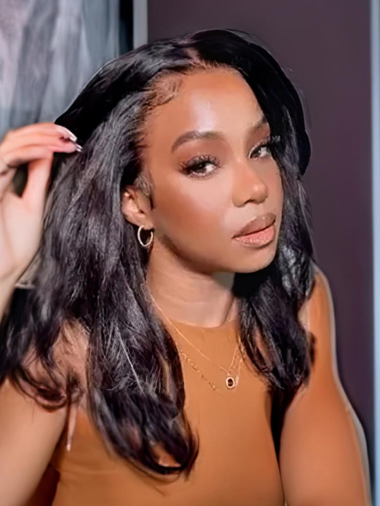 EasyContour V Part Wig Upgrade Glueless V Part Kinky Straight Human Hair Wig