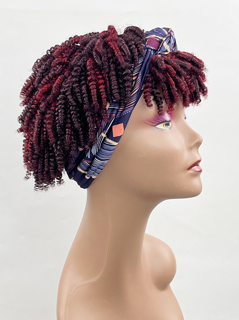 Glueless Spring Twist Headband Short Wig With Dark Red Highlights