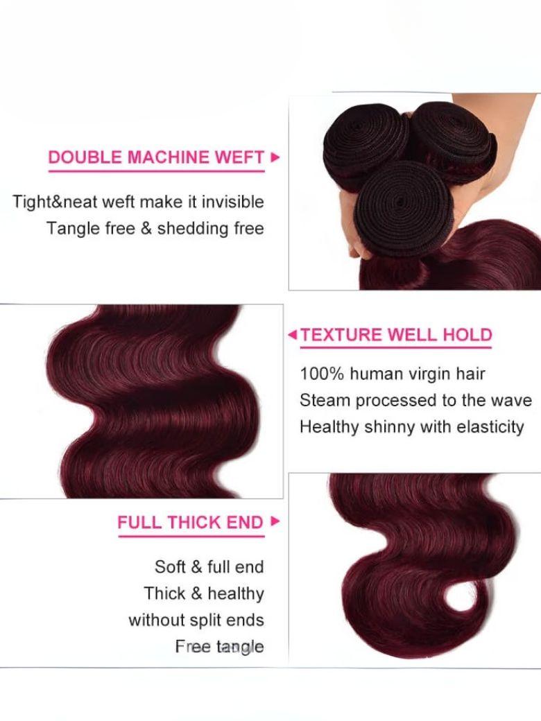 Pure Color Virgin Hair Body Wave 3 Bundles Burgundy Hair Weave Bundles #99j Colored Hair Icenu Series