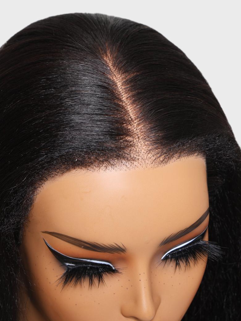 13x6 Lace Frontal Black Yaki Straight Pre-Everything Wig With 4C Curly Baby Hair