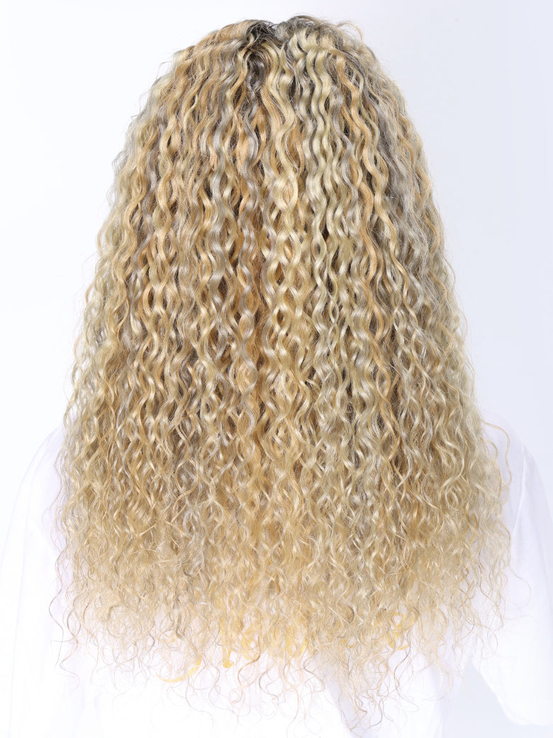 13x4 Lace Front Glossy Blonde With Silver Highlight Water Wave Wig