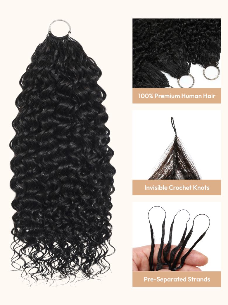 Feather Crochet Human Hair Black Water Wave Micro Ring Loop Hook & Slay