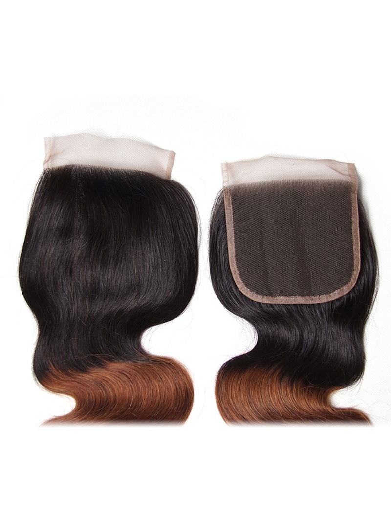 Free Part 4x4 Lace Closure 1PC T1B/4/27 Ombre Body Weave Hair