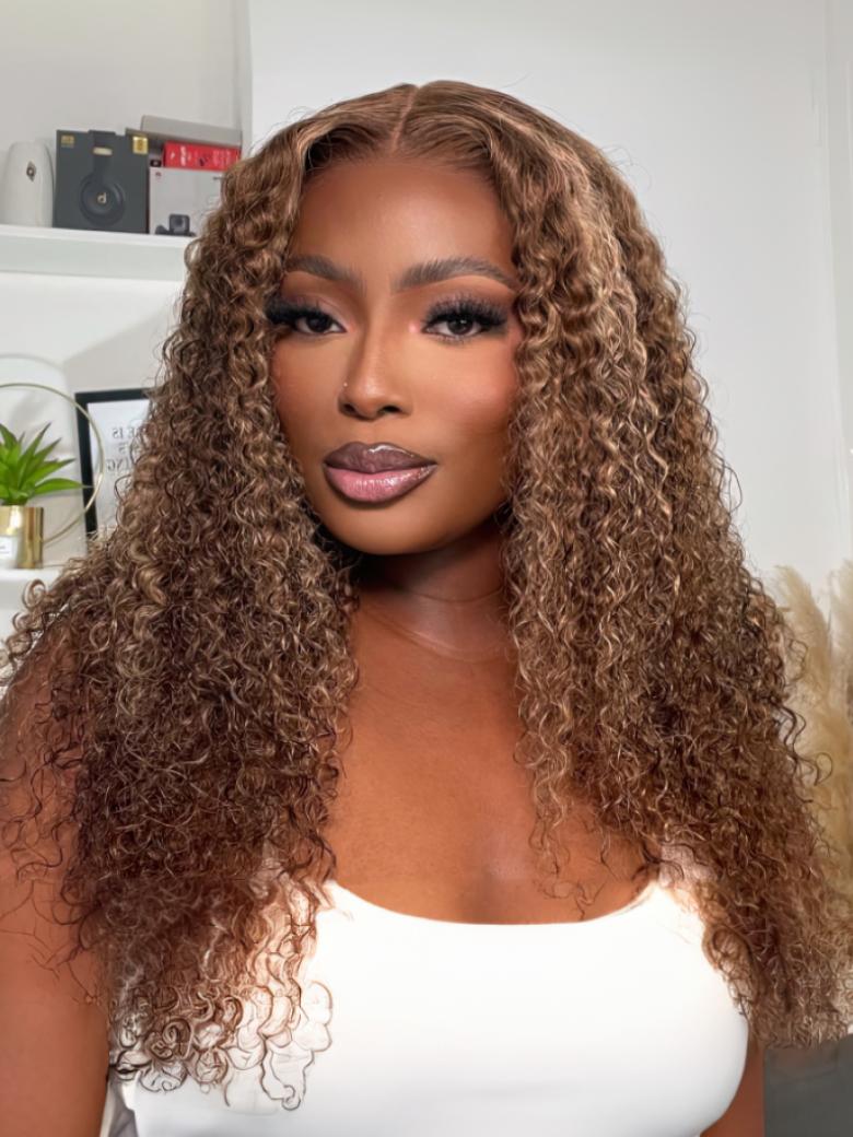 Bye Bye Knots Wig 7x5 Glueless Lace Honey Blonde Jerry Curly Bleached Knots Wig 150% Density