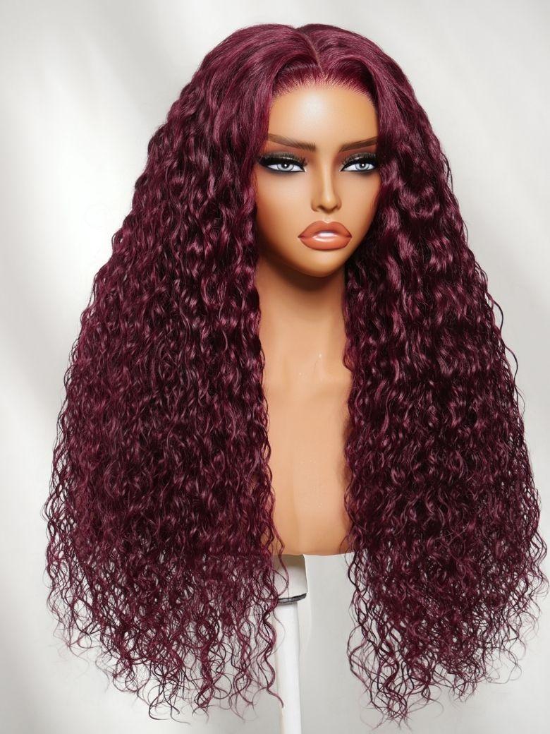 13x4 Bye Bye Slip? Lace Frontal Burgundy Water Wave Glueless Wig with Invisi Drawstring