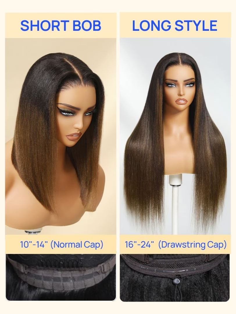 Bye-Bye Knots 7x5 Lace Black to Chestnut Brown Ombre Yaki Bob Wig