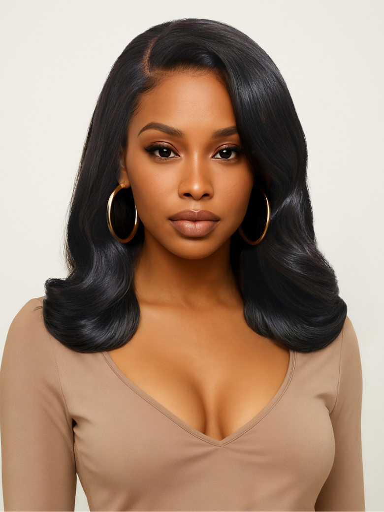 13x4 Pre-Everything? Lace Frontal Natural Black Retro Bob Wig With Invisi Drawstring