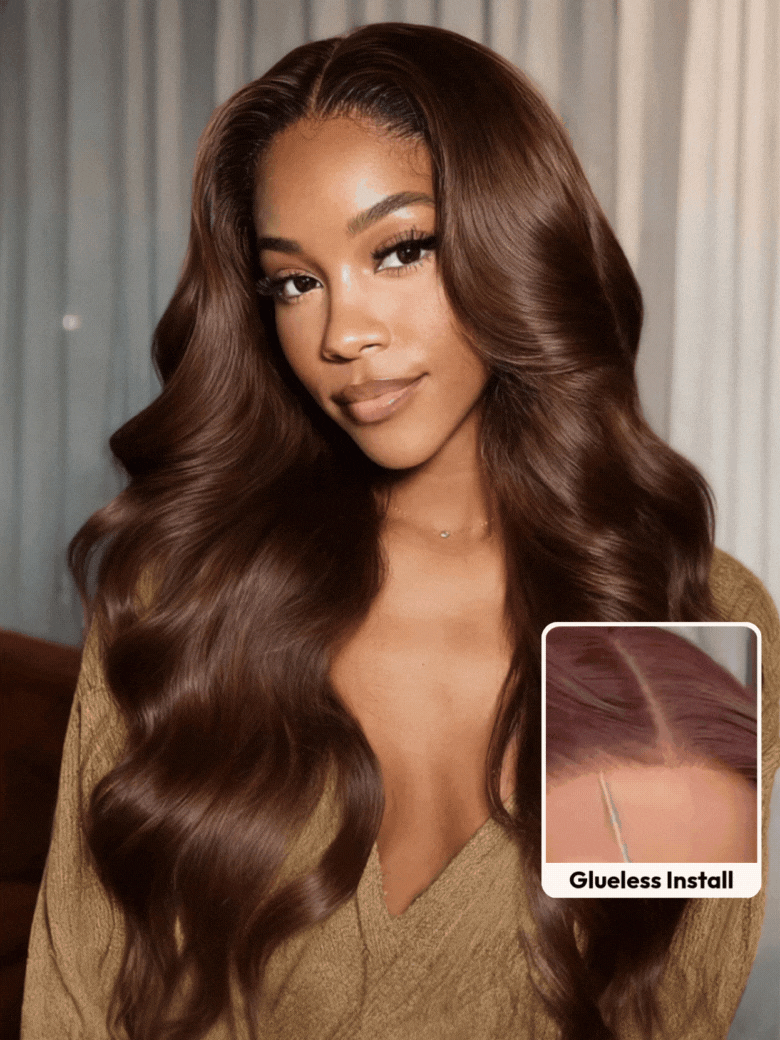 100% Human Hair Glueless Auburn Brown 13x4 Pre-Everything? Lace Frontal Loose Wave Wig with Invisi Drawstring & Face Framing Layers 150% Density
