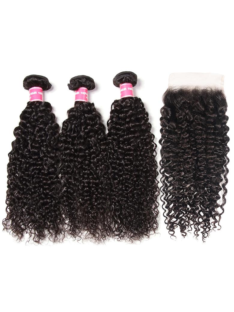 Hair 3 Bundles Jerry Curly Hair Weave With Closure