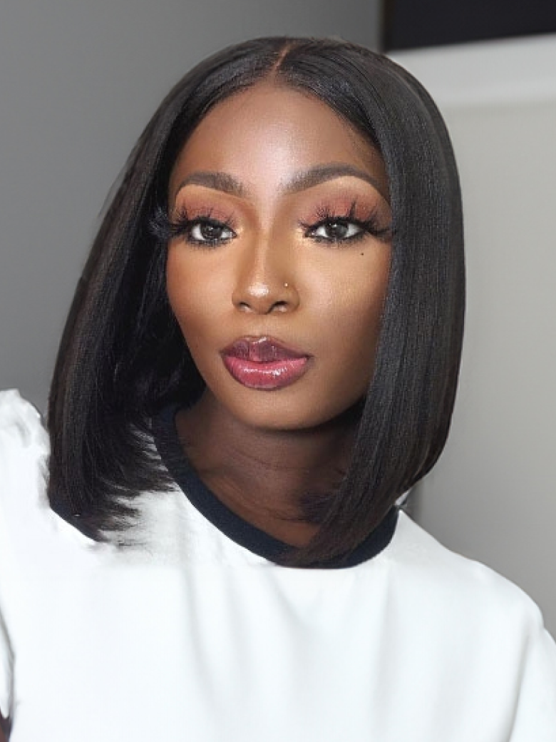 Hair Short Blunt Cut Bob Closure Wigs Super Soft