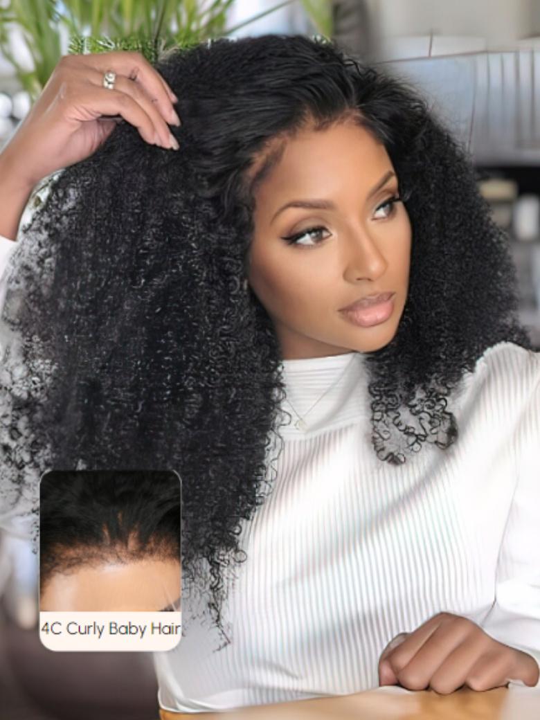 4C Curly Baby Hair 13x4 Transparent Lace Front Kinky Curly Wig Breathable & Durable