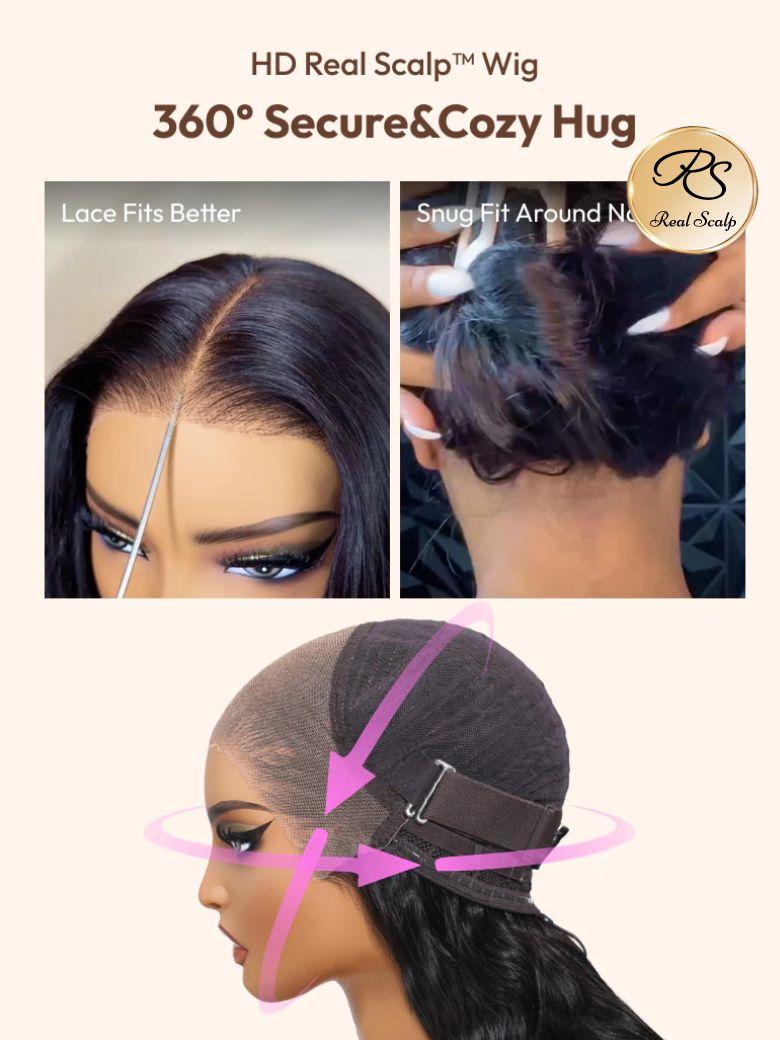 HD Real Scalp? Wig 13x4 Invisible Lace Frontal Loose Wave with Face Framing Curtain Bangs