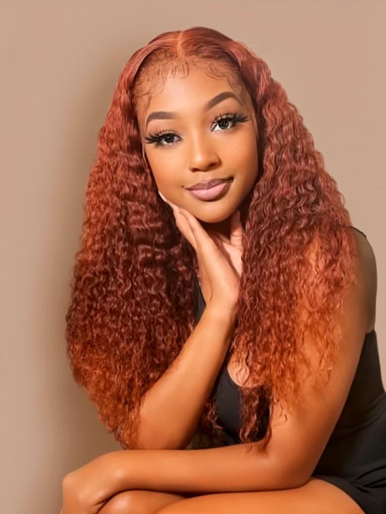 13x4 Lace Frontal Auburn Brown Jerry Curly Pre-Everything Wig