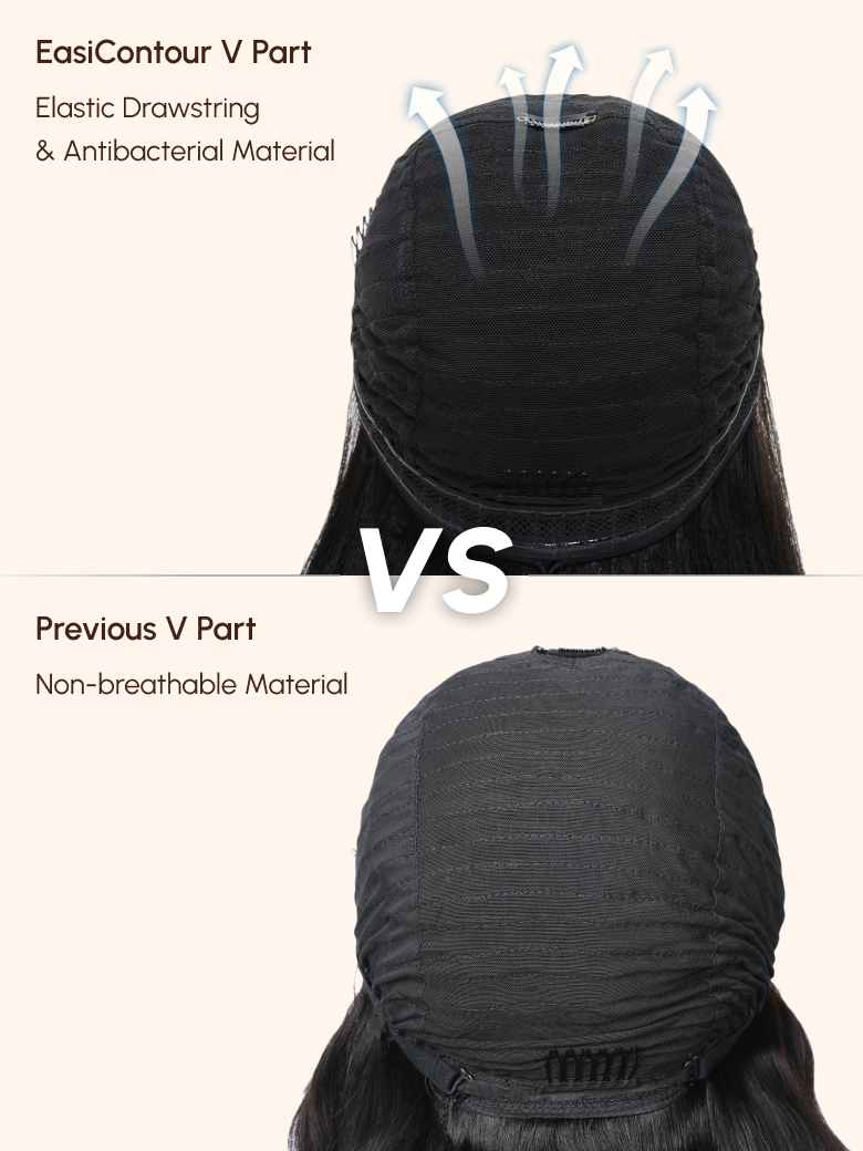 EasiContour V Part Glueless Kinky Straight Bouncy Natural Black Wig