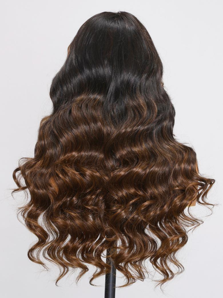 Bye Bye Knots Wig 7x5 Glueless Black to Chestnut Brown Ombre Loose Wave Wig With Bleached Knots