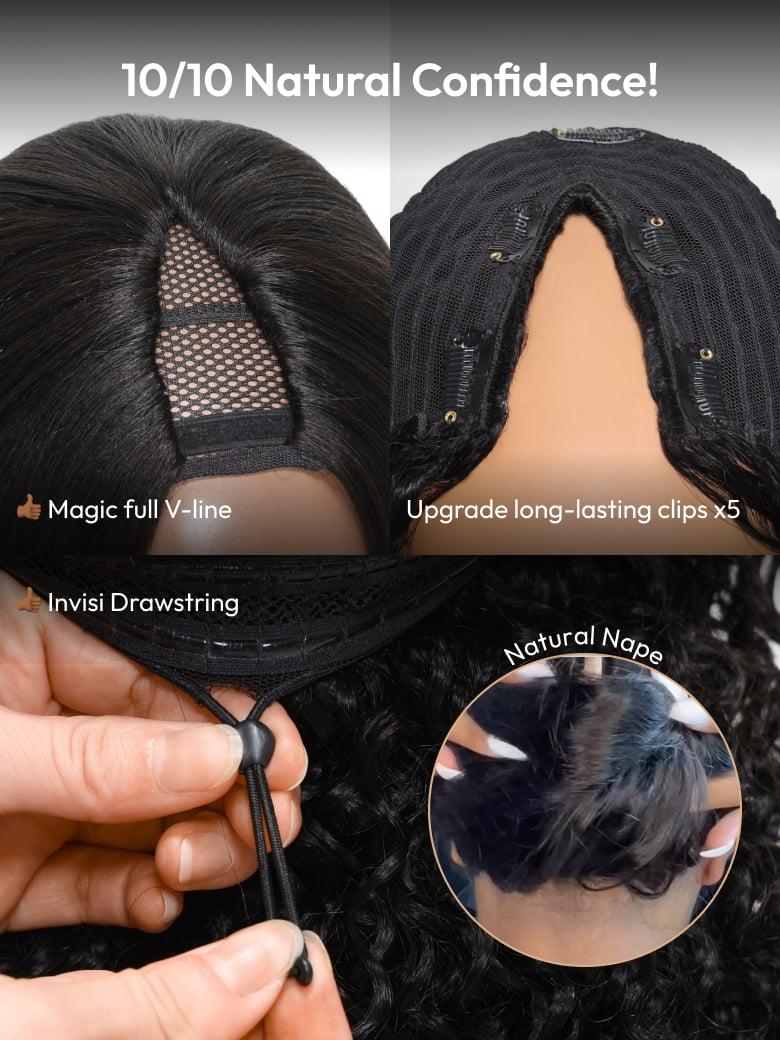 EasiContour V Part Kinky Curly Beginner Friendly Wig Glueless Protective Style Human Hair Wig 150% Density