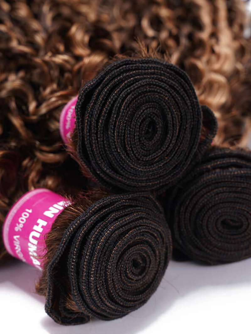 Curly Hair With Blonde Highlight Human Hair Weft One Bundle
