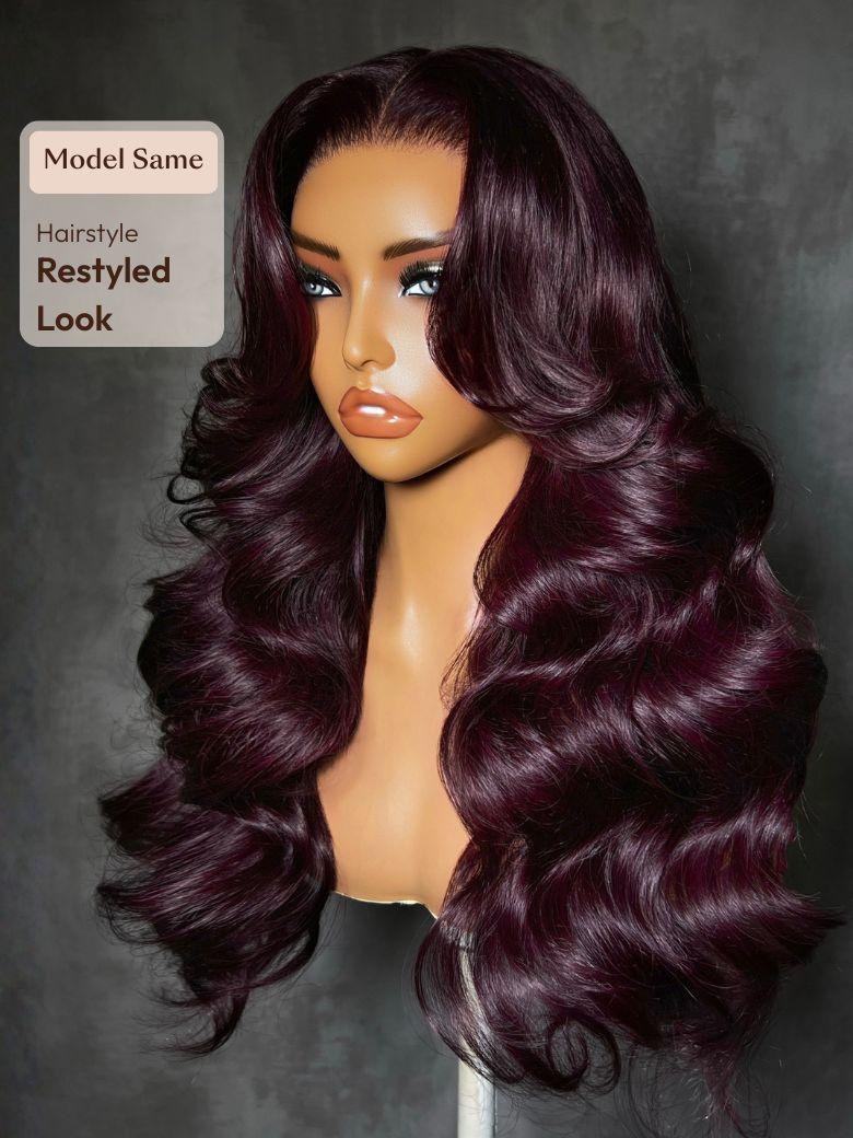 13x4 Bye Bye Slip? Lace Frontal Black Cherry Middle Part Layered Cut Yaki Straight Wig
