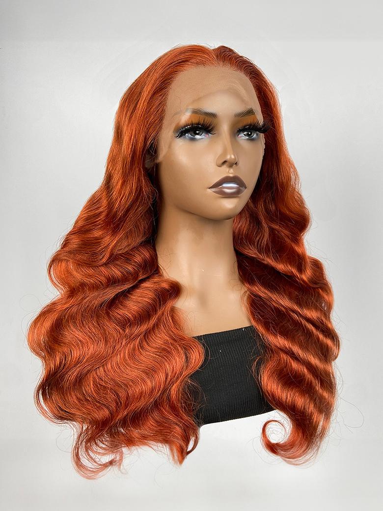 Copper Brown 13x4 Lace Front Body Wave Wig Ginger Brown 150% Density Pre plucked Hairline