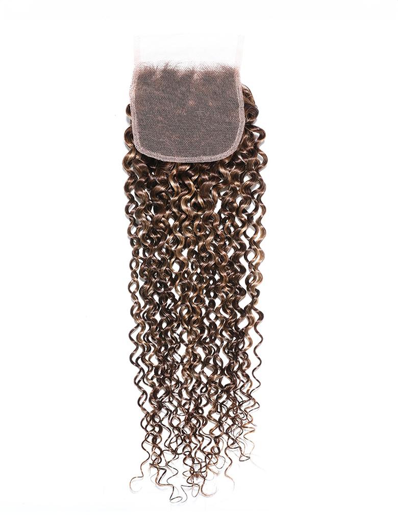 Honey Blonde Piano Highlighted Jerry Curly 3Pcs Bundles With Closure Deal