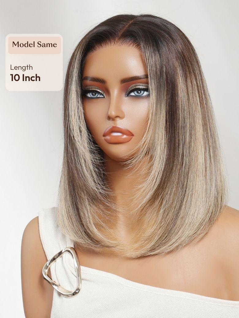 7x5 Bye Bye Slip? Lace Ash Blonde Highlights with Dark Root Straight Layered Bob Glueless Wig