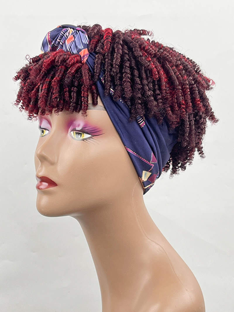 Glueless Spring Twist Headband Short Wig With Dark Red Highlights