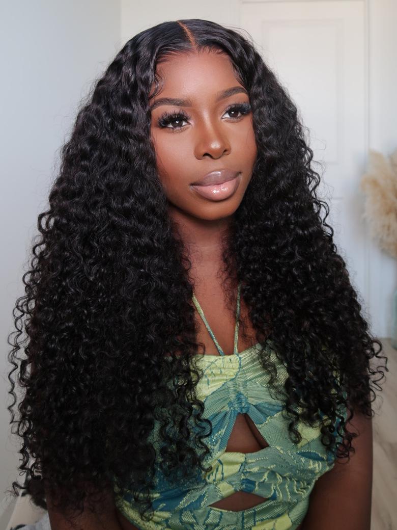 Glueless 6x4.5 Pre Cut Lace Put On And Go Curly Black Wig With Breathable Cap Bleached Knots