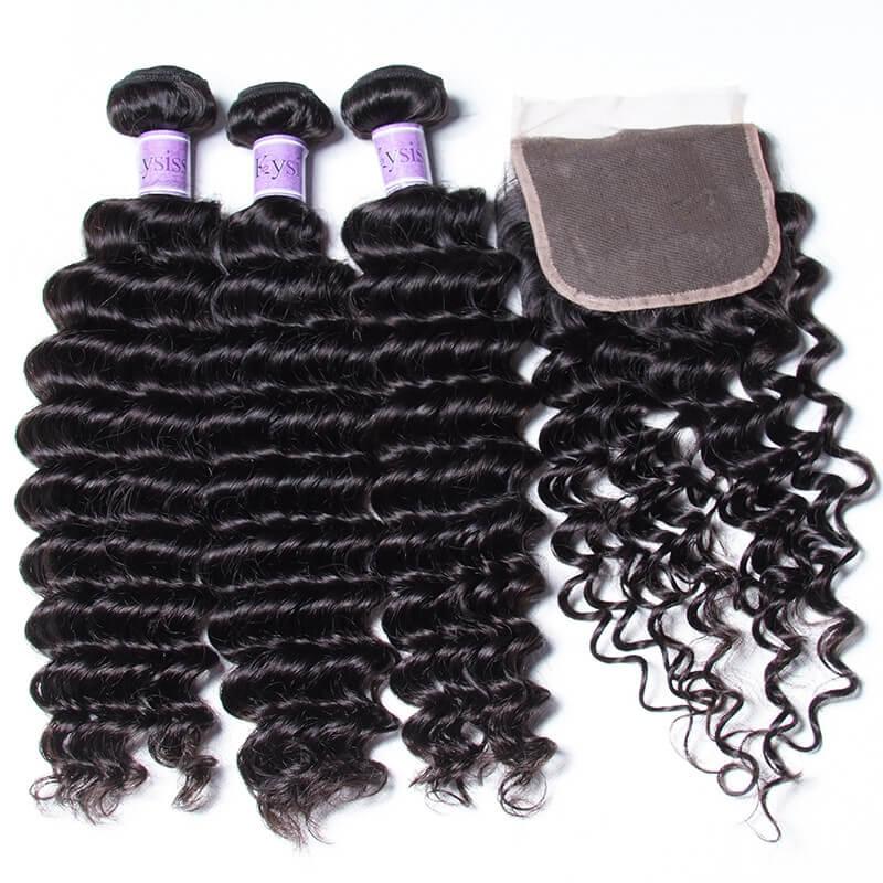 Malaysian Quality 3pcs Deep Wave Hair With Lace Closure Kysiss Series