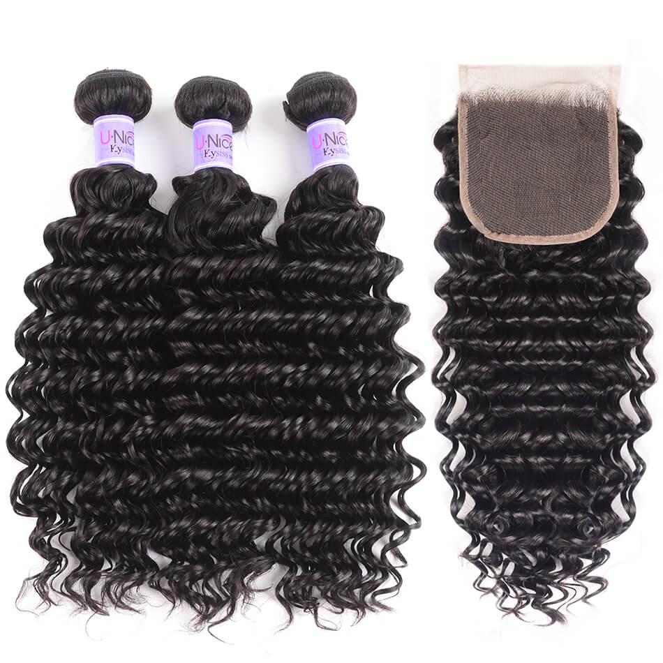 100% Peruvian Deep Wave 3pcs Virgin Hair Extension With Closure Kysiss Series