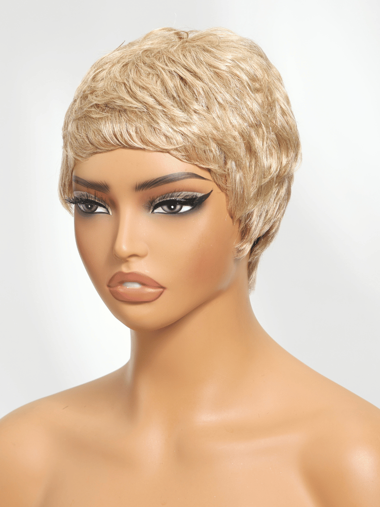Short Pixie Cut Sandy Blonde Human Hair Glueless Wig