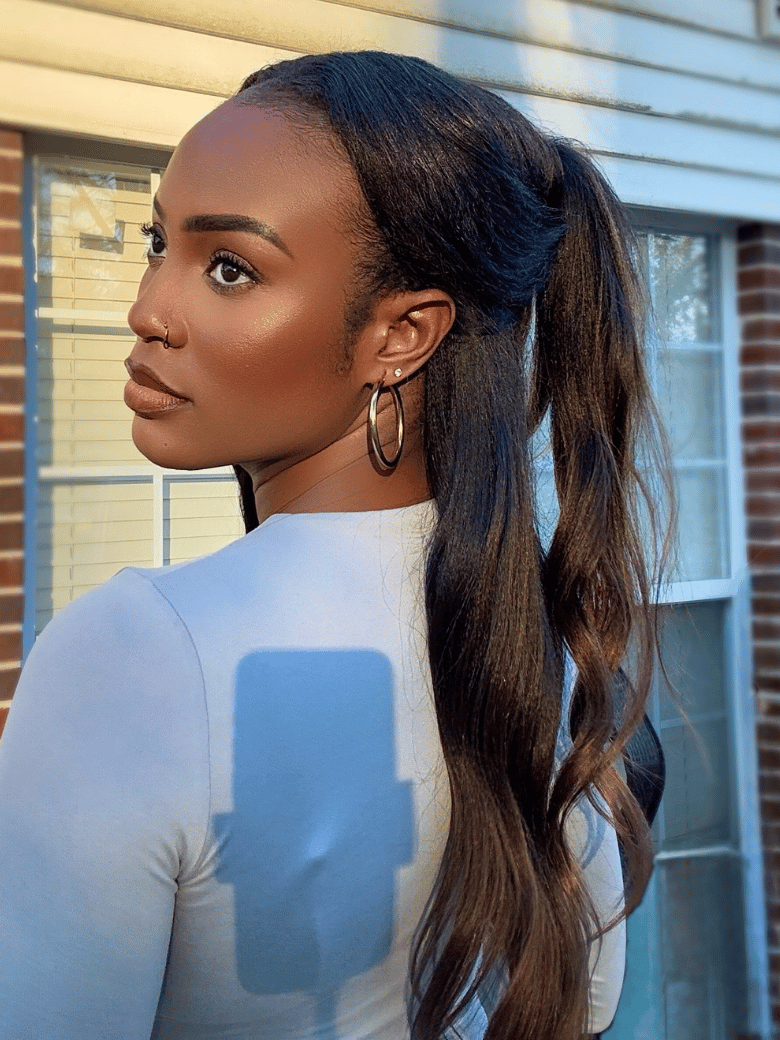EasiContour? V Part Black to Chestnut Brown Ombre Yaki Wig With Invisi Drawstring