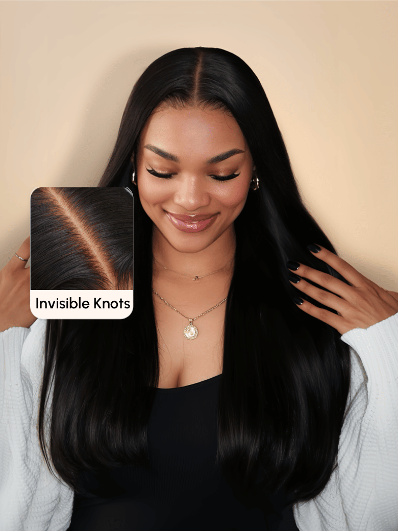 7x5 Bye Bye Knots Wig with Baby Hair Glueless Lace Black Straight Bleached Knots Wig 150% Density