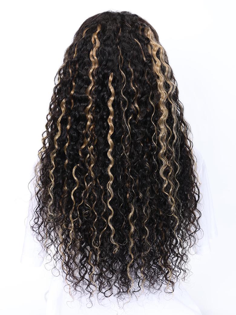 Bye-Bye Knots Wig 7x5 Lace Black With Blonde Highlights Water Wave Wig