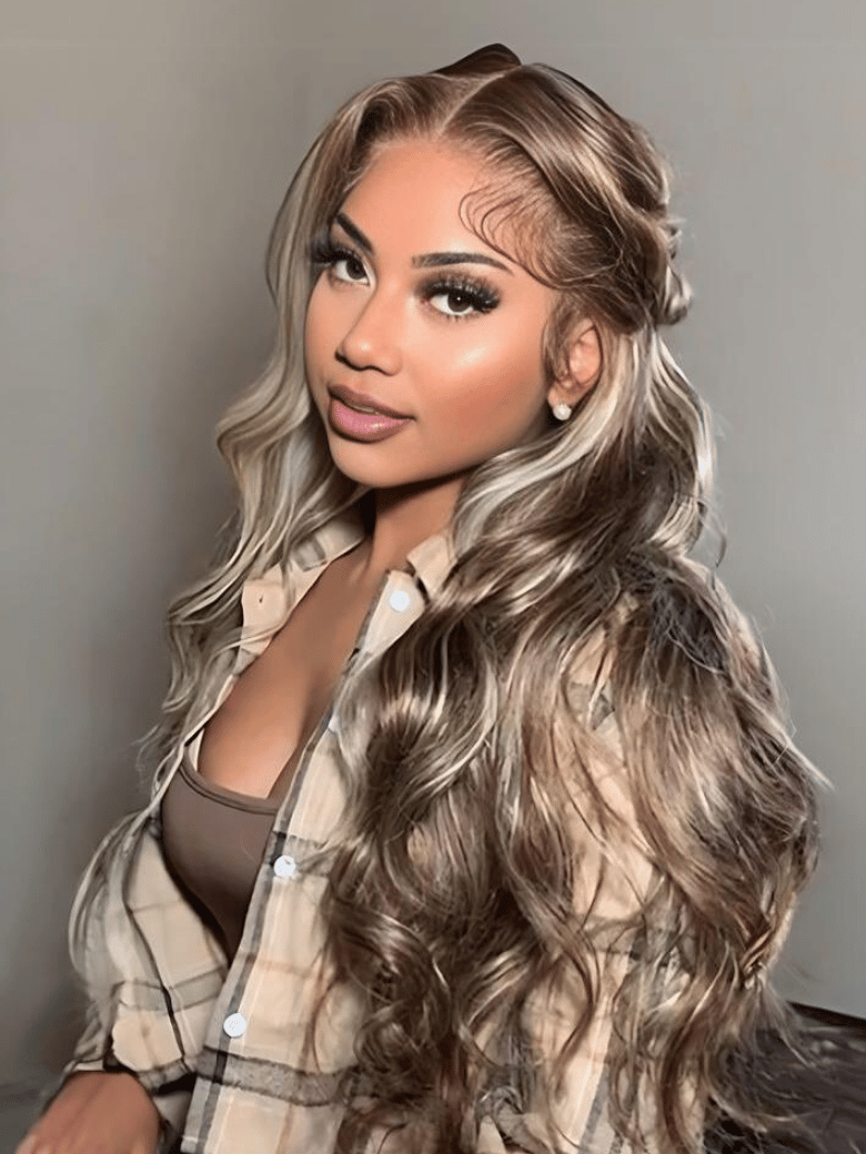 13x4 Lace Front Ash Blonde With Silver Highlight Straight Wig