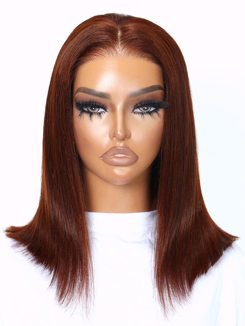 ByeBye Knots Wig 7x5 Pre Cut Lace Reddish Brown Glueless Bob Wig 150% Density