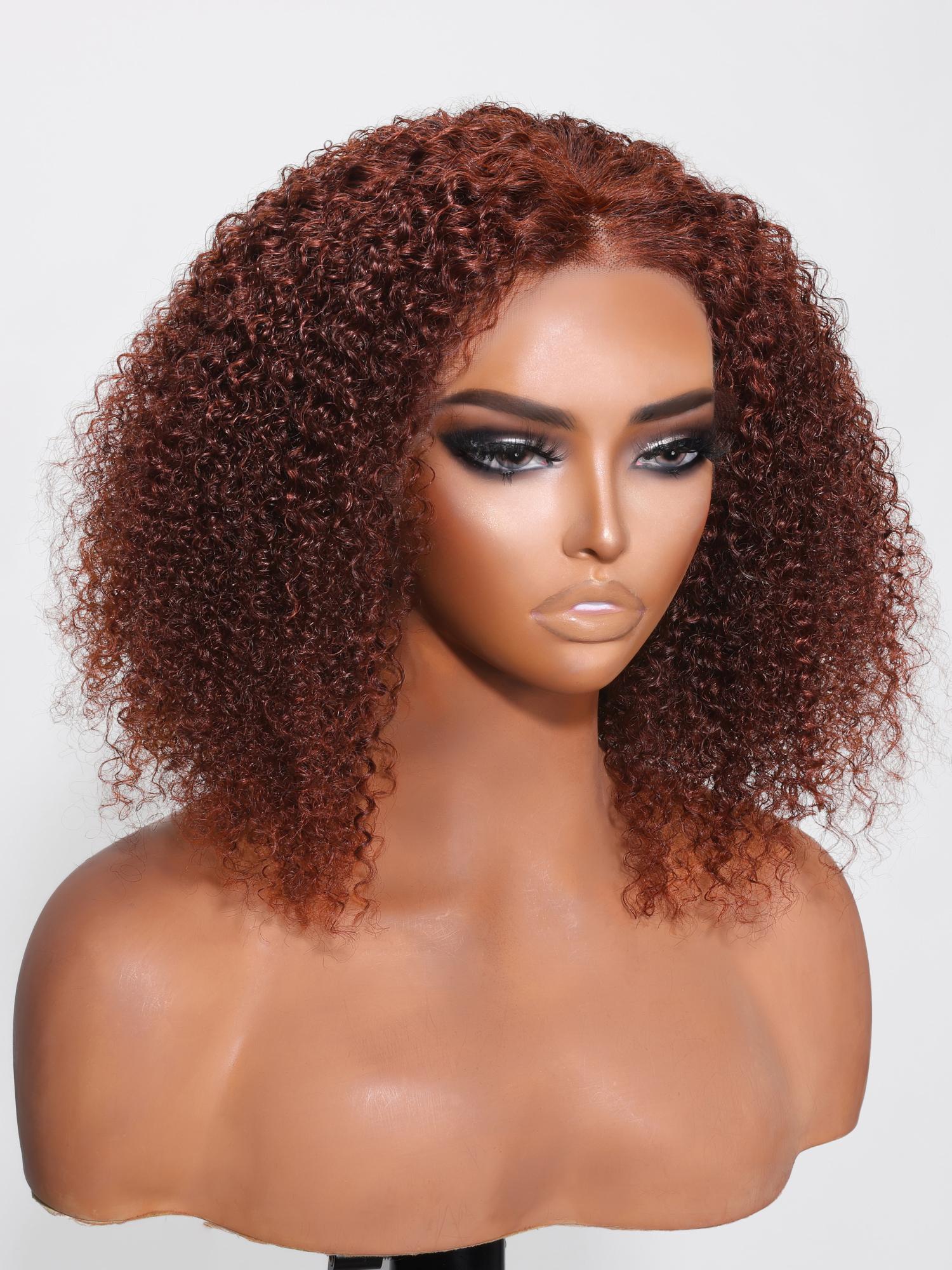 13x4 Lace Front Reddish Brown Bouncy Kinky Curly Bob Wig