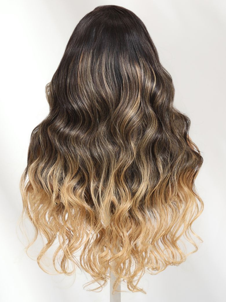 Bye-Bye Knots? Black With Blonde Highlights 7x5 Lace Loose Wave Wig With Face Framing Layers