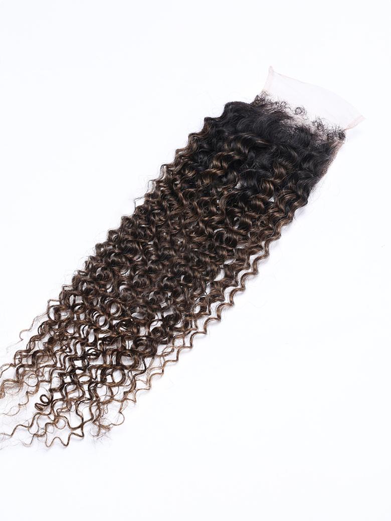 #FB30 Brown Balayage Jerry Curly 4x4 Free Part Lace Closure
