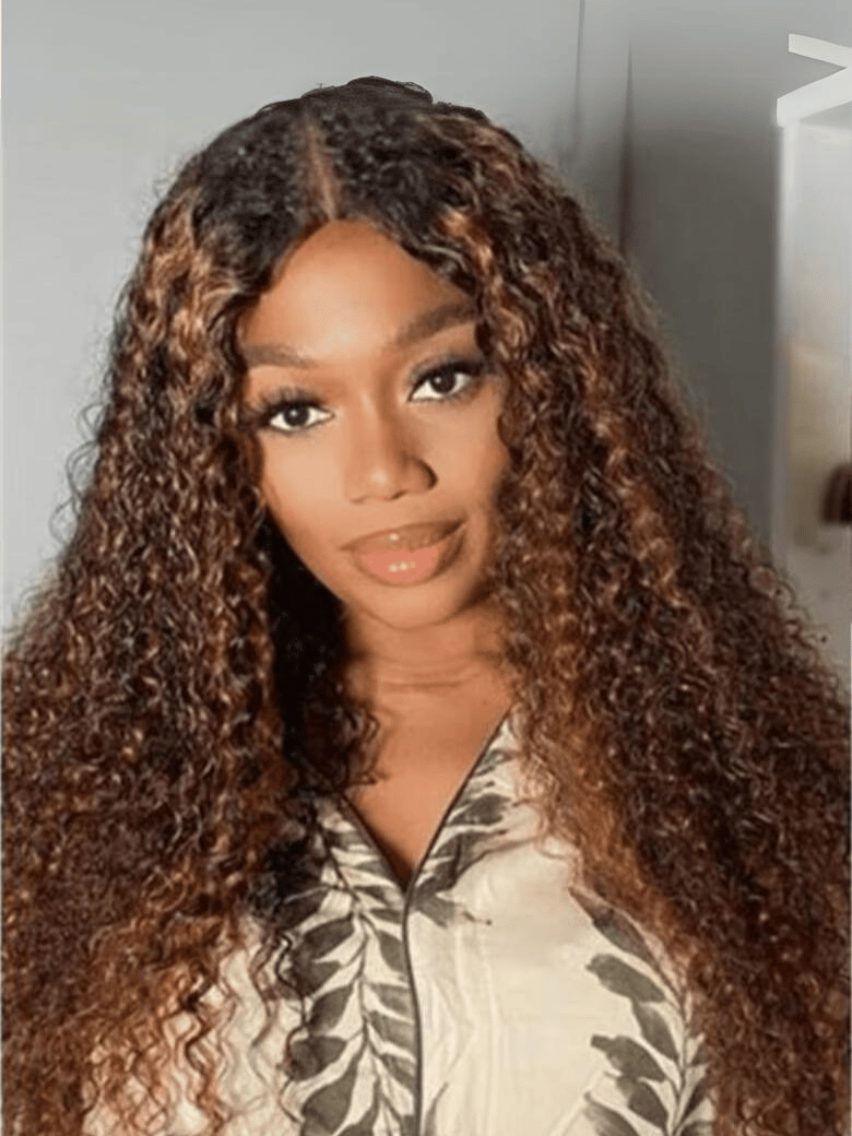 Upgraded V Shape Glueless Curly V Part Wig Mixed Colored