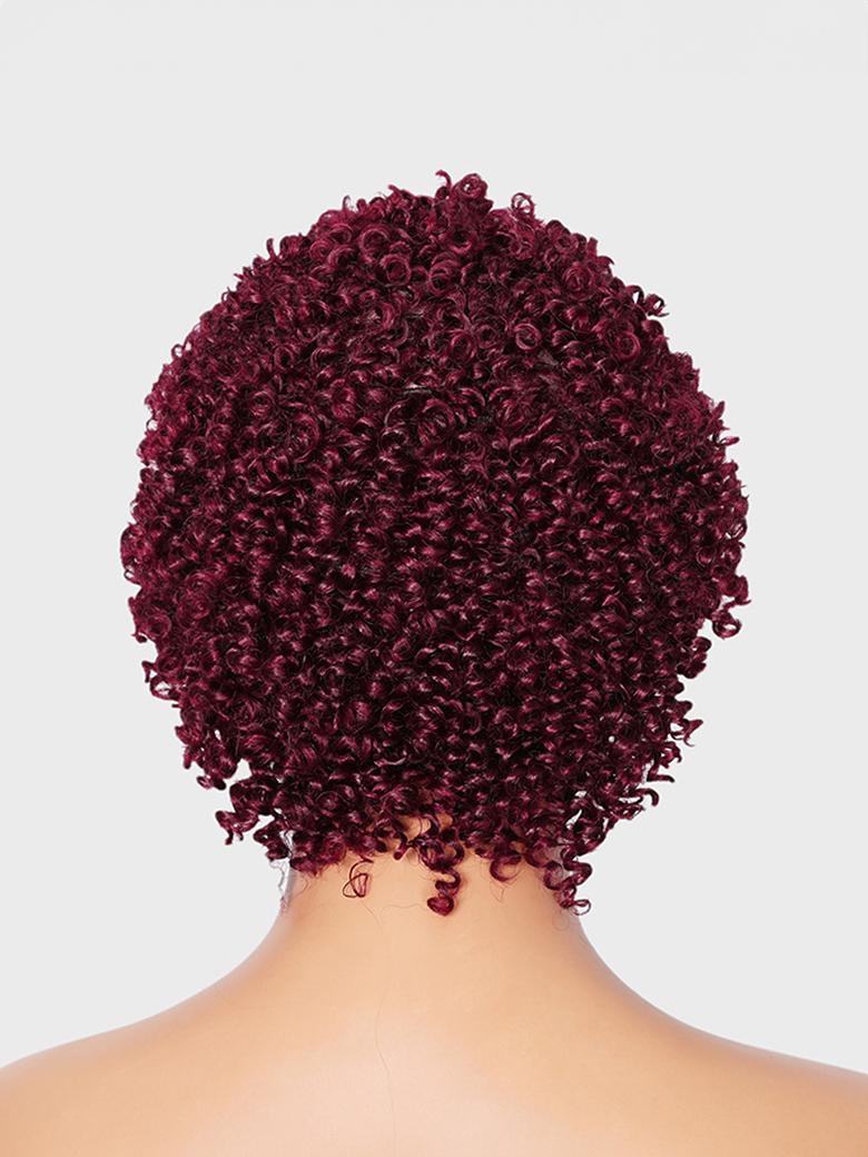 Glueless Burgundy Afro Kinky Curly 100% Human Hair Wig