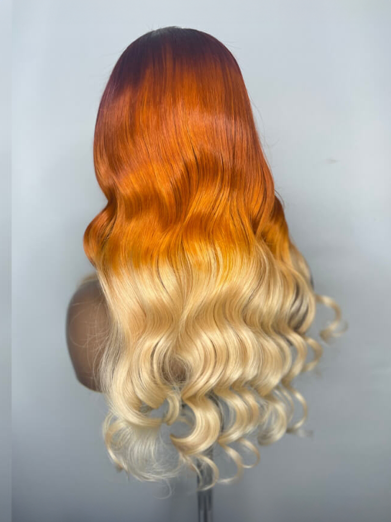 13x4 Lace Front Sunflower Ombre With Light Blonde Ends Body Wave Wig