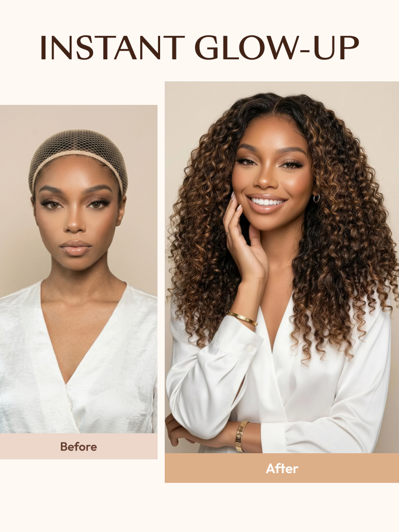 7x5 Bye Bye Slip? Glueless Lace Black to Chestnut Brown Ombre Burmese Curly With Finger Coil Ends Wig-Put On & Go With Invisi Drawstring