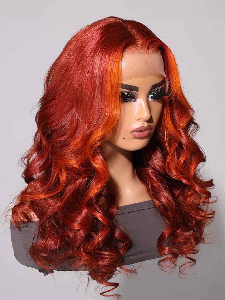 13x4 Lace Front Burnt Orange Pre-plucked Body Wave Wig