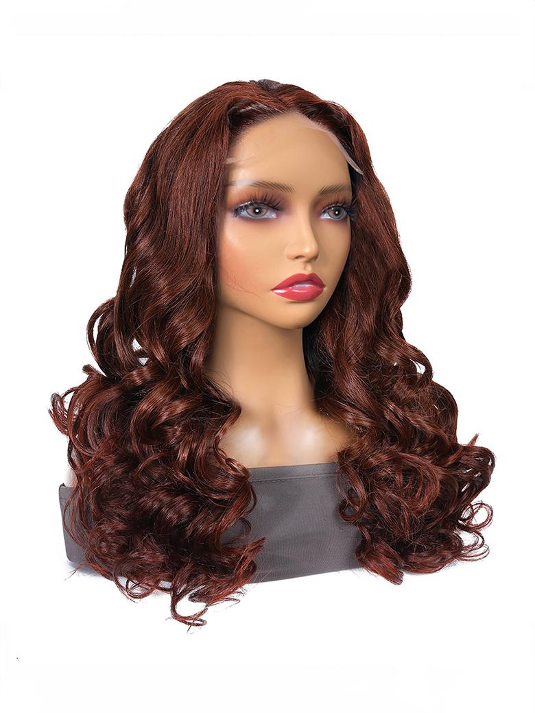 Undetectable HD Lace 5x5 Closure Reddish Brown Body Wave Glueless Wig two