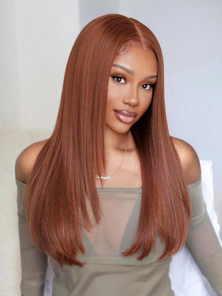 13x5 Reddish Brown Lace Front Kinky Straight Wig Perfect Color For Deeper Skin-Tones