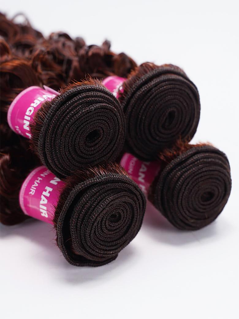 Vibrant Reddish Brown Jerry Curl 4Pcs 100% Remy Human Hair Bundles Deal