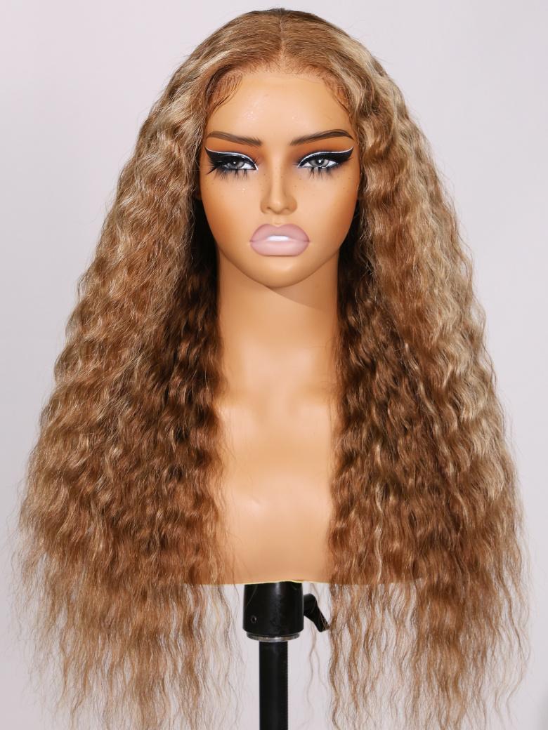 Bye Bye Knots Wig 7x5 Lace Honey Blonde Highlights Bohemian Wig 150% Density