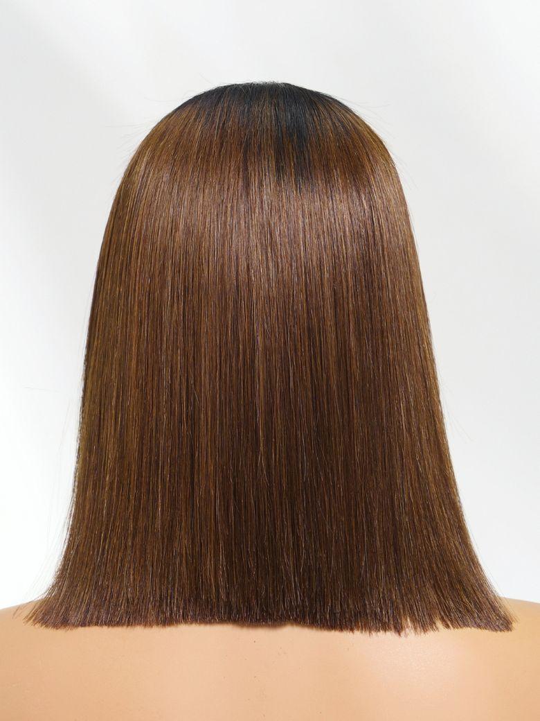 2x6 Closure 200% Density #4 Brown With Dark Root Bob Wig