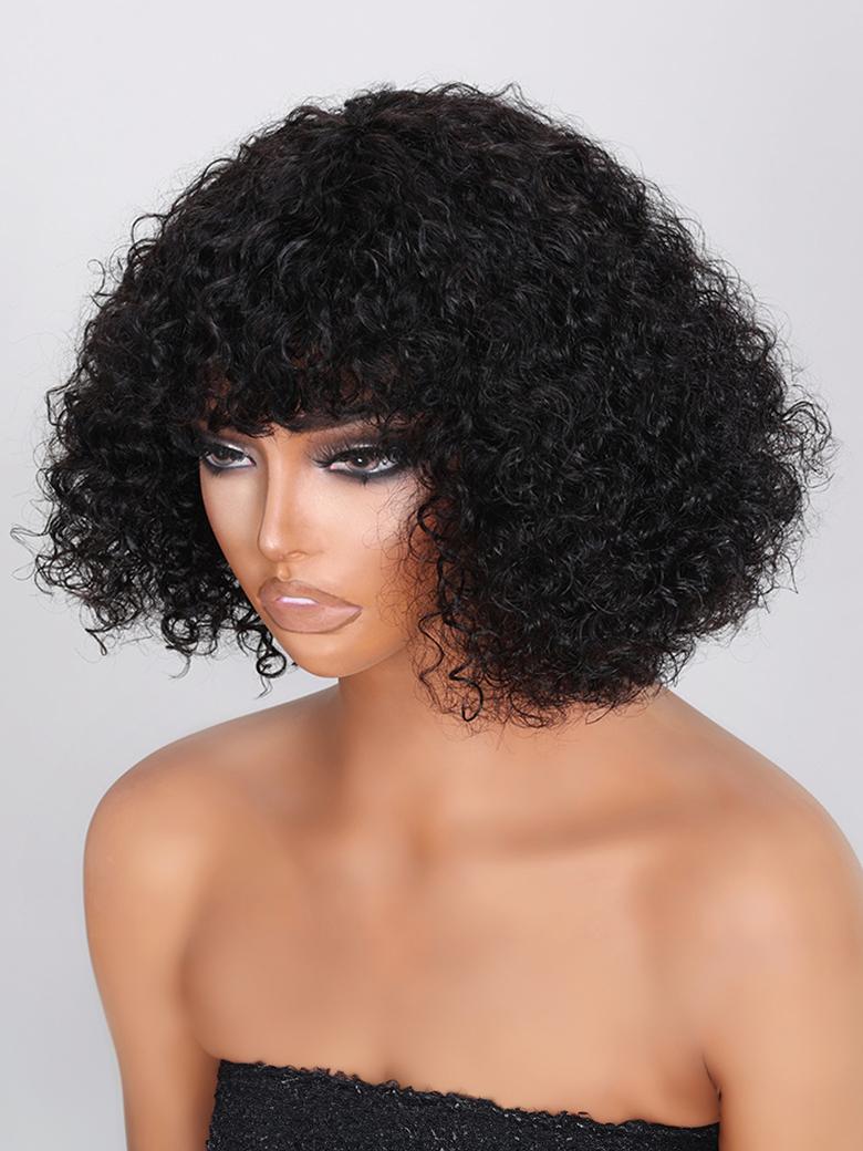 Short Shaggy Curly Easy Install Glueless Wig With Bangs