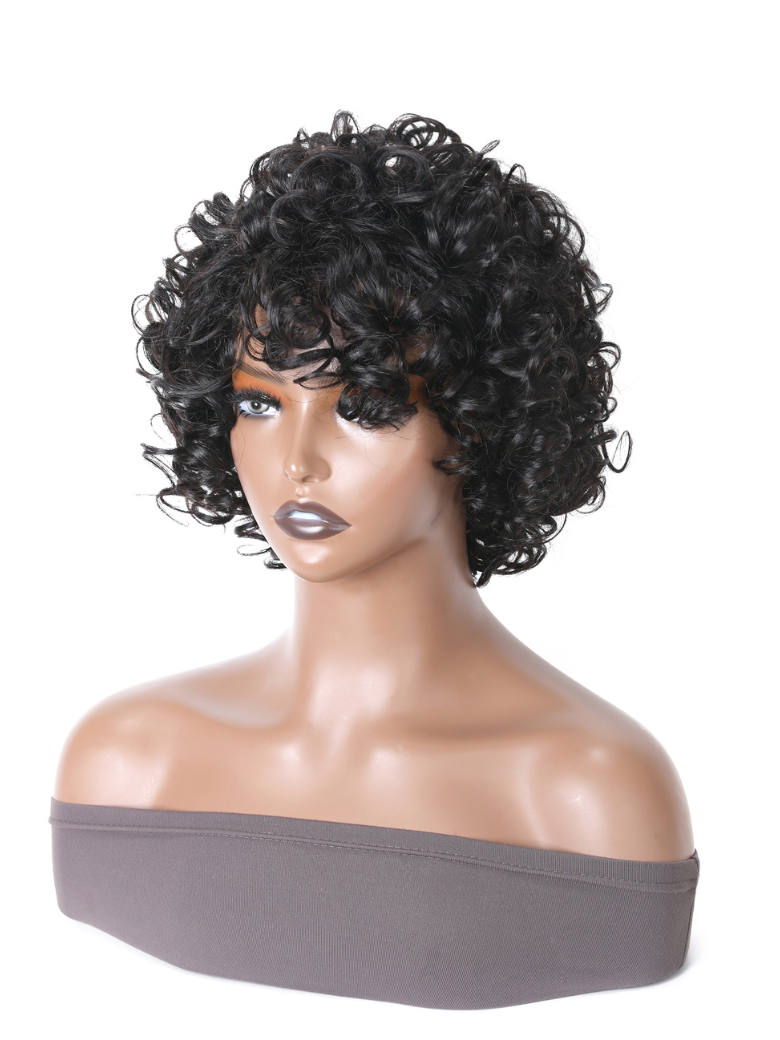Bouncy Curl Short Curly Soft & Smooth Pixie Cut with Bangs Glueless Wig